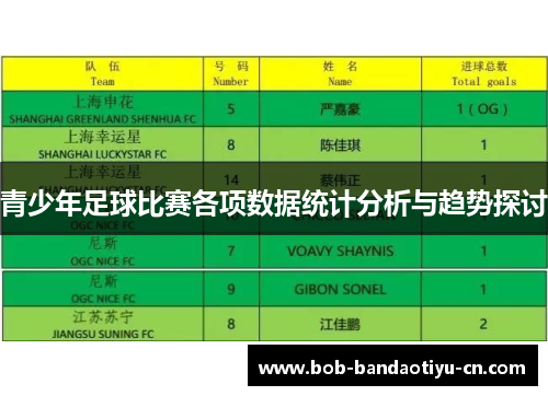 青少年足球比赛各项数据统计分析与趋势探讨